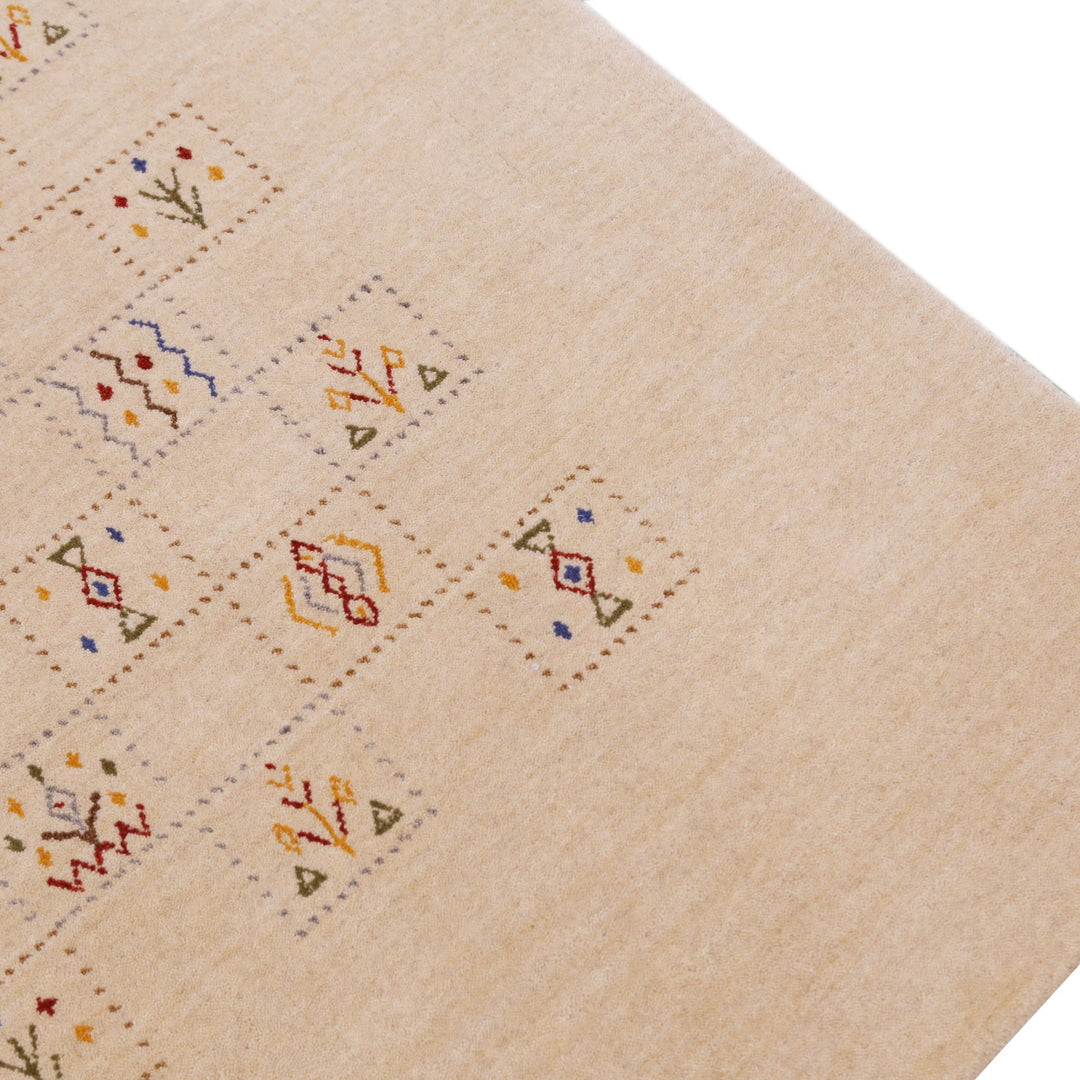Beige Contemporary Tribal Design Hand Loomed Wool Rug - The Rug Decor