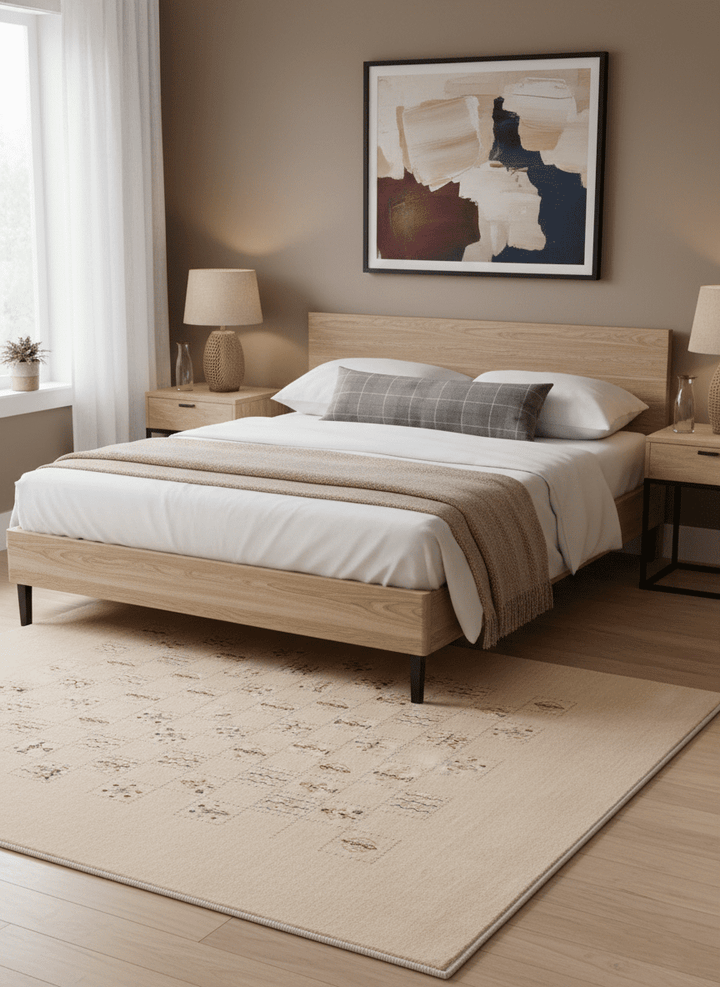 Beige Contemporary Tribal Design Hand Loomed Wool Rug - The Rug Decor