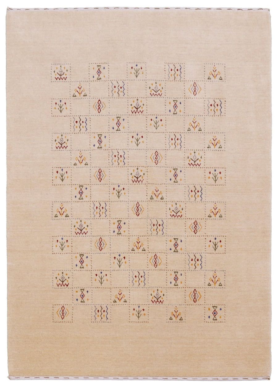 Beige Contemporary Tribal Design Hand Loomed Wool Rug - The Rug Decor