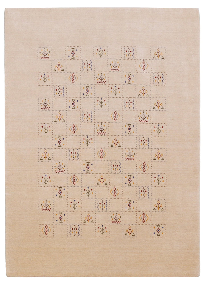 Beige Contemporary Tribal Design Hand Loomed Wool Rug - The Rug Decor