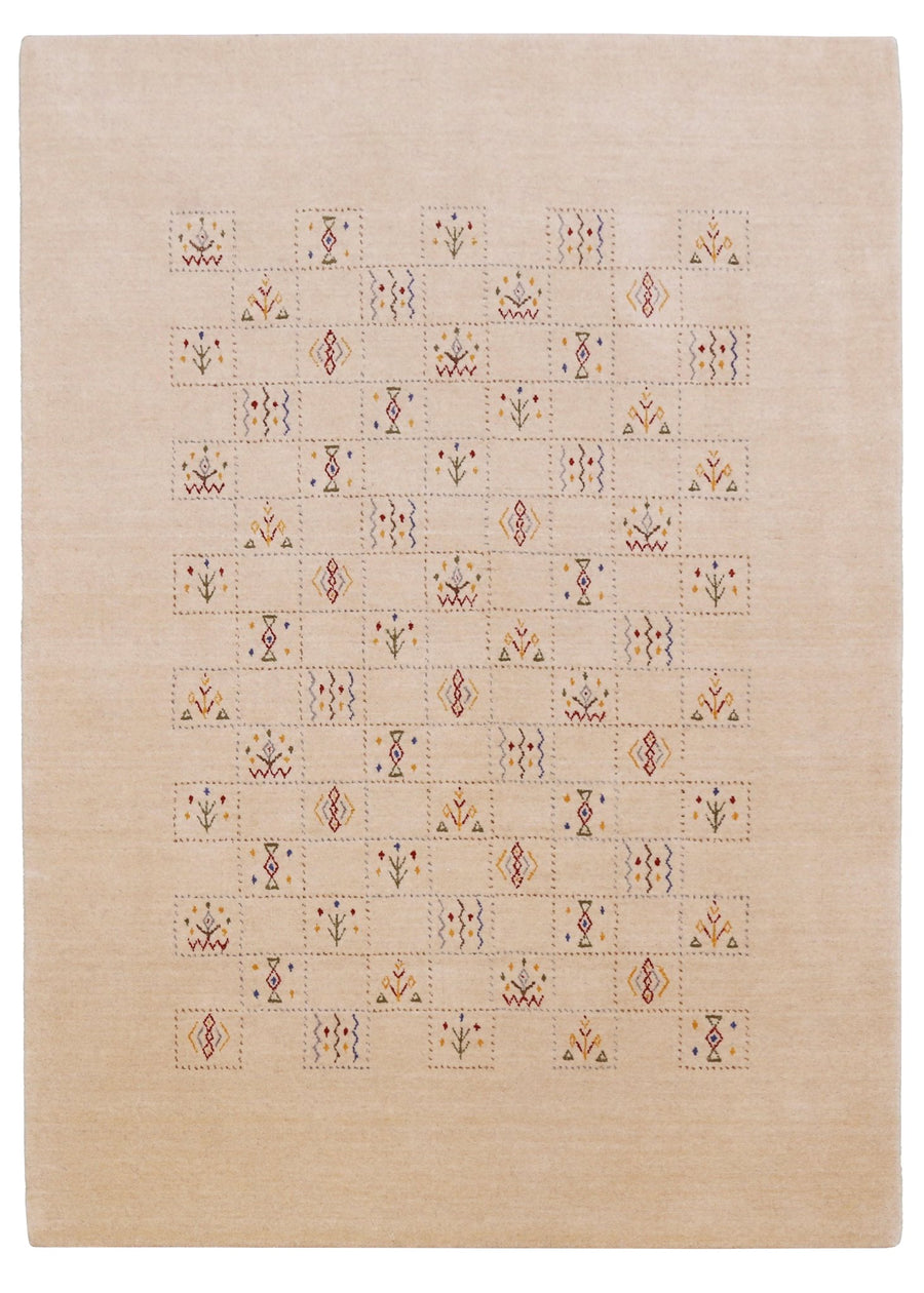 Beige Contemporary Tribal Design Hand Loomed Wool Rug - The Rug Decor