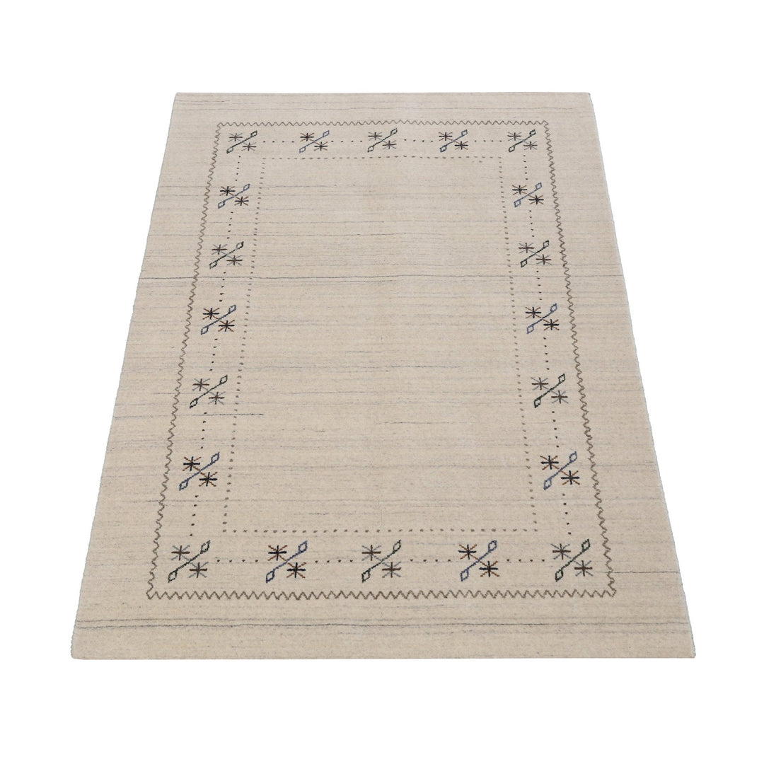 Beige Gabbeh Border Design Hand Loomed Wool Area Rug - The Rug Decor