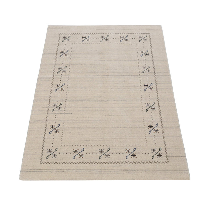 Beige Gabbeh Border Design Hand Loomed Wool Area Rug - The Rug Decor