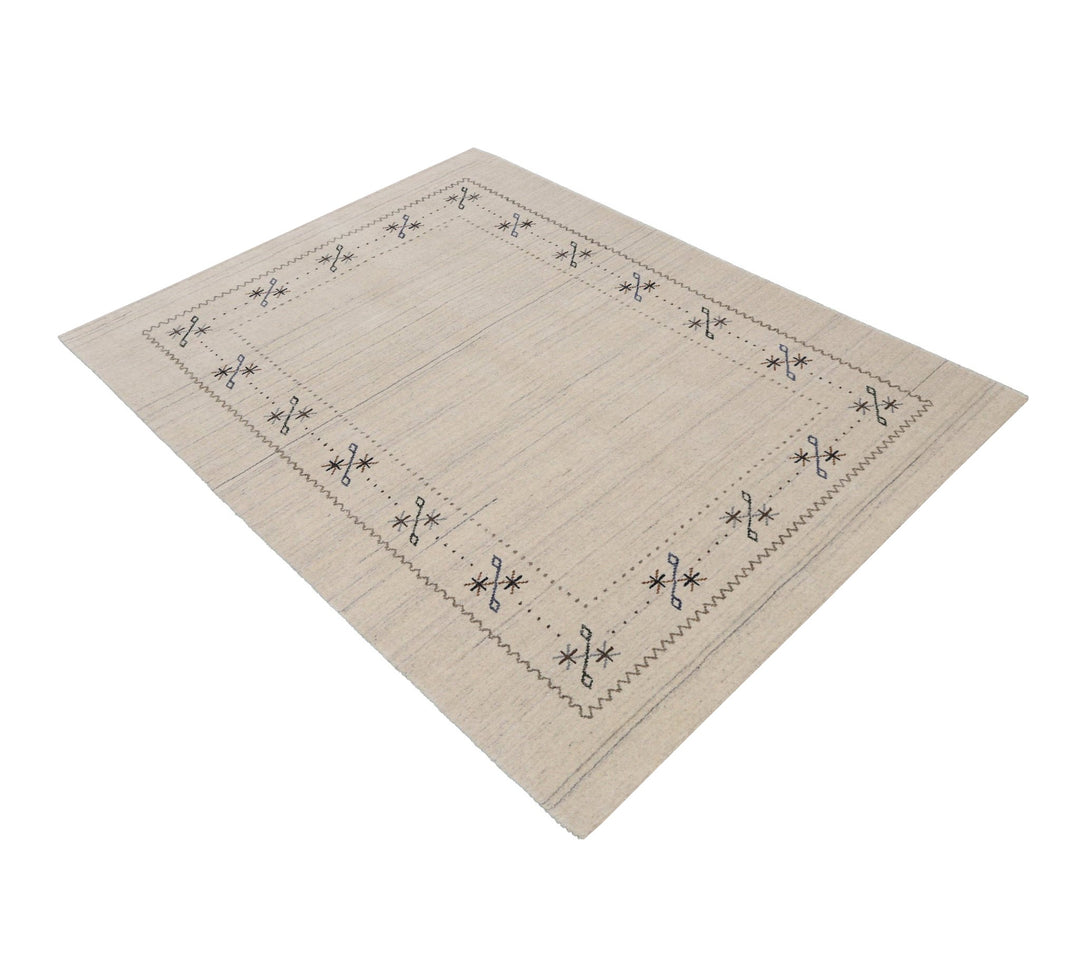 Beige Gabbeh Border Design Hand Loomed Wool Area Rug - The Rug Decor