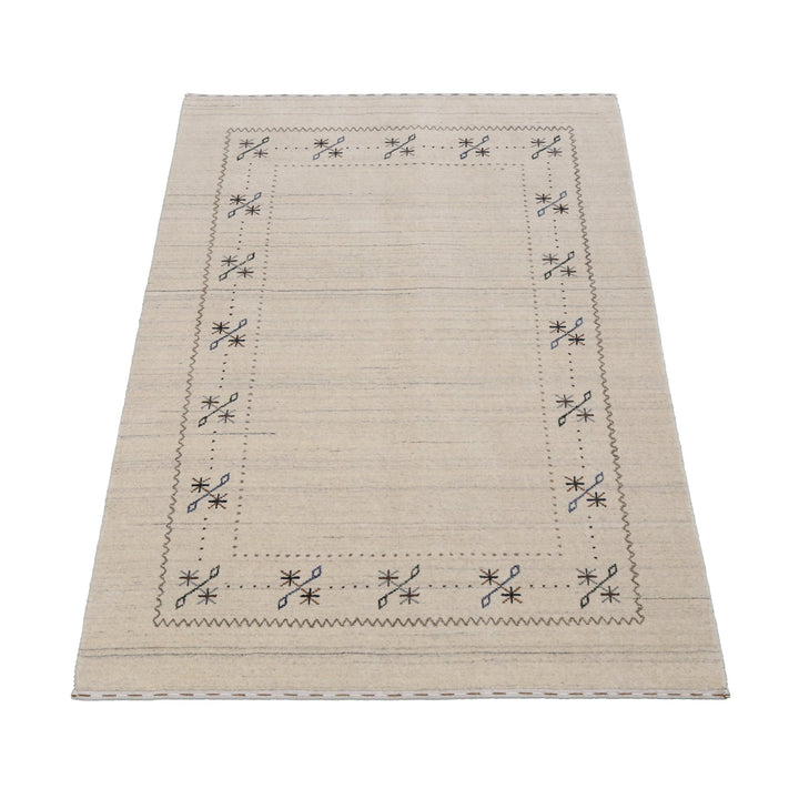 Beige Gabbeh Border Design Hand Loomed Wool Area Rug - The Rug Decor