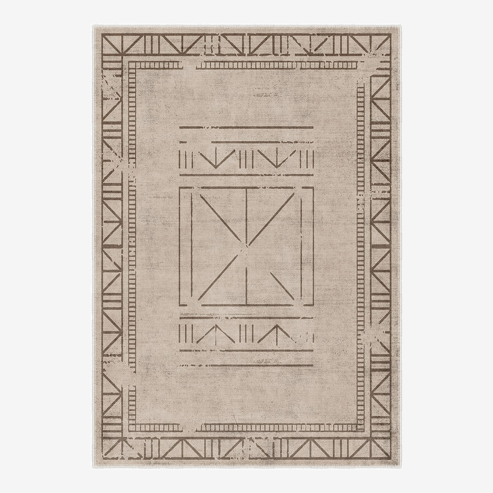 Beige Geometrical Design Machine Washable Cotton Area Rug - The Rug Decor