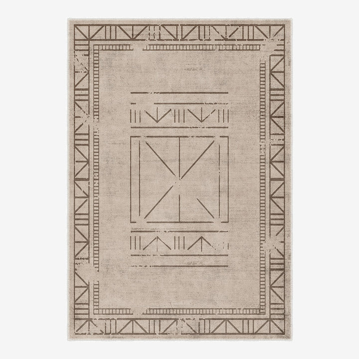 Beige Geometrical Design Machine Washable Cotton Area Rug - The Rug Decor