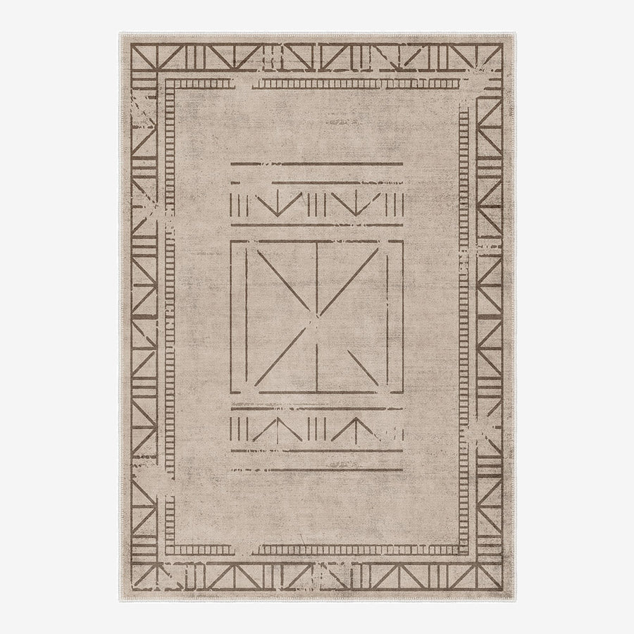 Beige Geometrical Design Machine Washable Cotton Area Rug - The Rug Decor