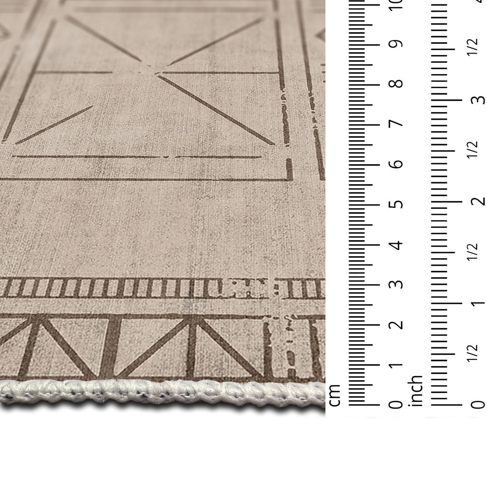 Beige Geometrical Design Machine Washable Cotton Area Rug - The Rug Decor