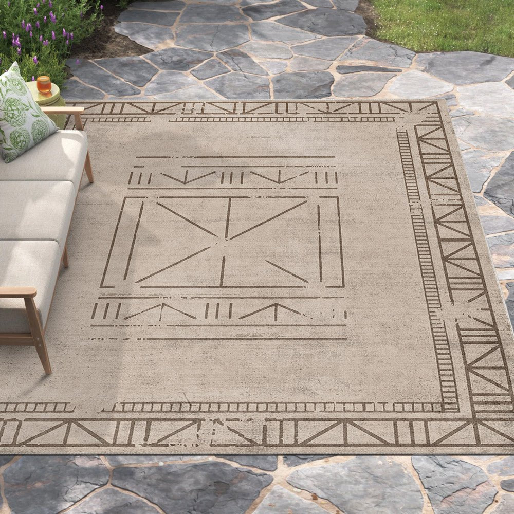Beige Geometrical Design Machine Washable Cotton Area Rug - The Rug Decor