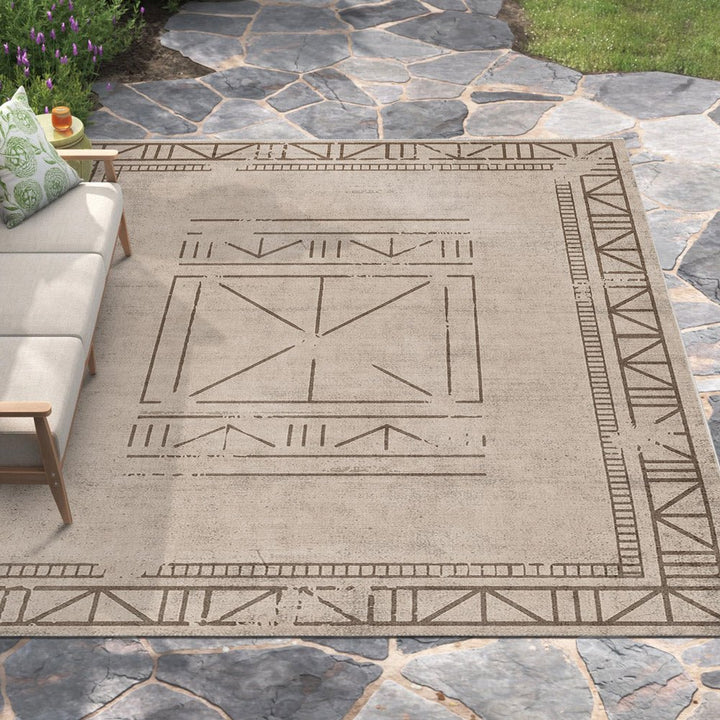 Beige Geometrical Design Machine Washable Cotton Area Rug - The Rug Decor