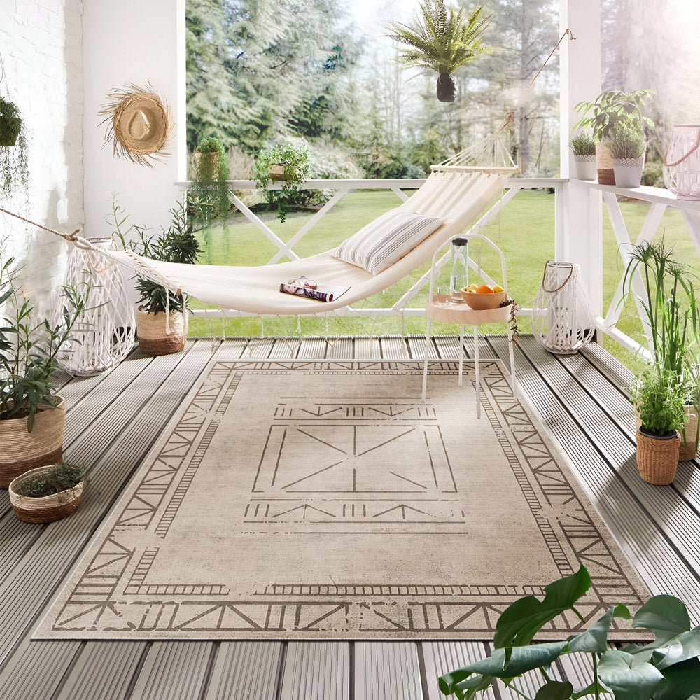 Beige Geometrical Design Machine Washable Cotton Area Rug - The Rug Decor