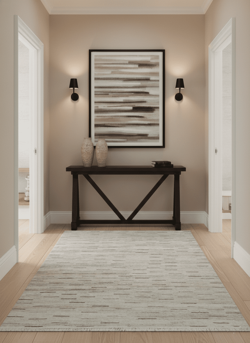 Beige, Ivory and Charcoal Modern Stripes Design 5x8 Dari Pet yard Area Rug - The Rug Decor