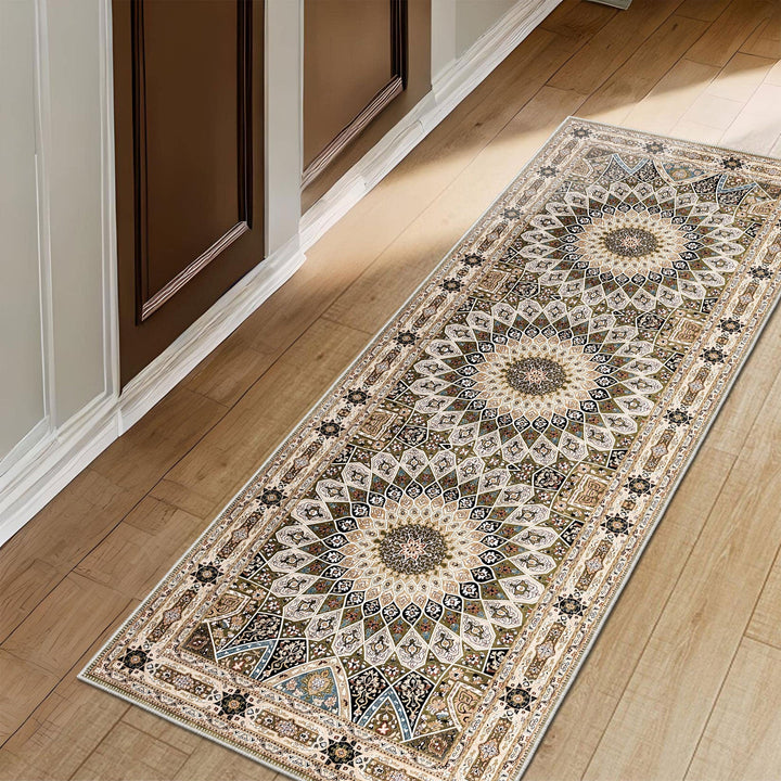 Beige Medallion Design Machine Washable Cotton Area Rug - The Rug Decor