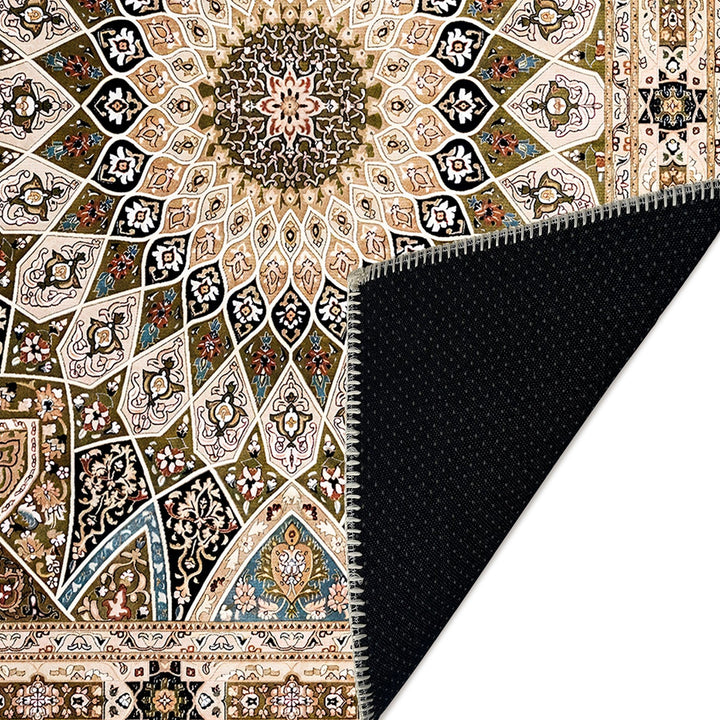 Beige Medallion Design Machine Washable Cotton Area Rug - The Rug Decor