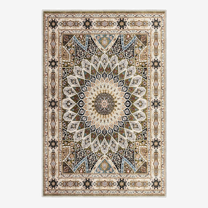 Beige Medallion Design Machine Washable Cotton Area Rug - The Rug Decor