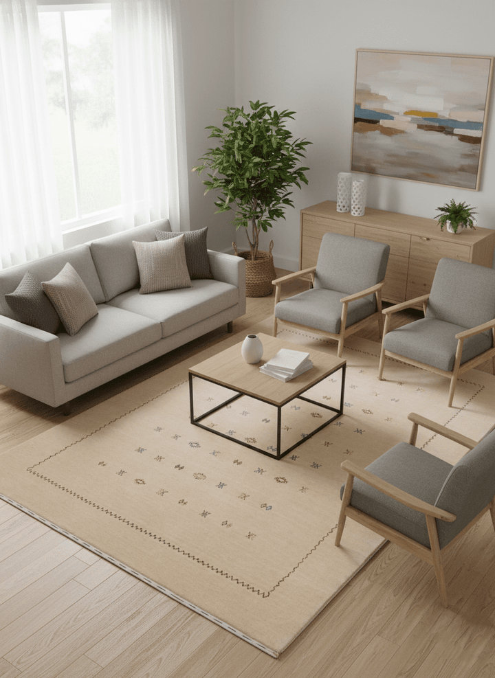 Beige Modern Design Hand Loomed Wool Area Rug - The Rug Decor