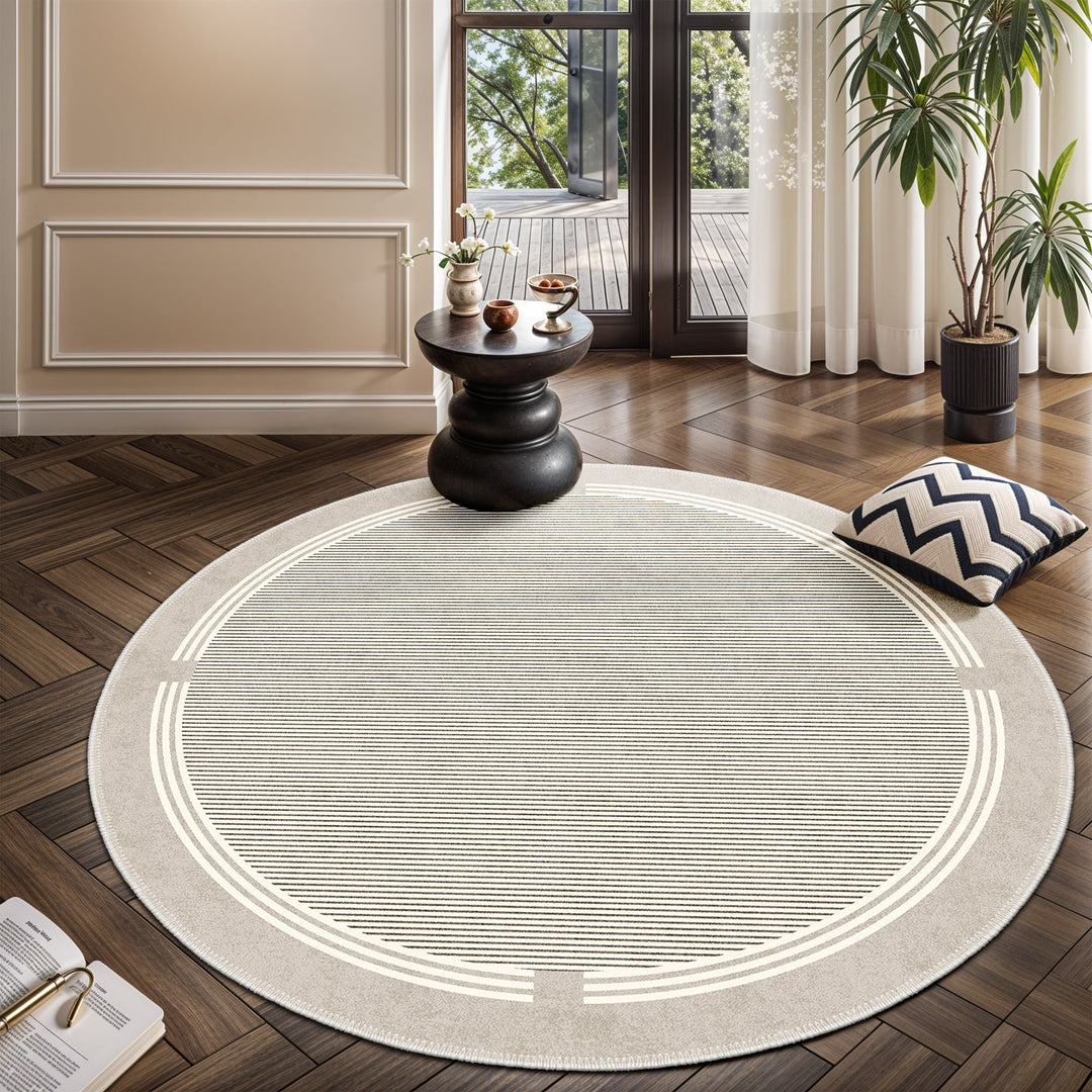 Beige Modern Pattern Machine Washable Cotton Area Rug - The Rug Decor
