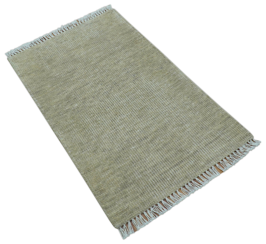 Beige Modern Solid Design Hand Knotted Wool Area Rug - The Rug Decor