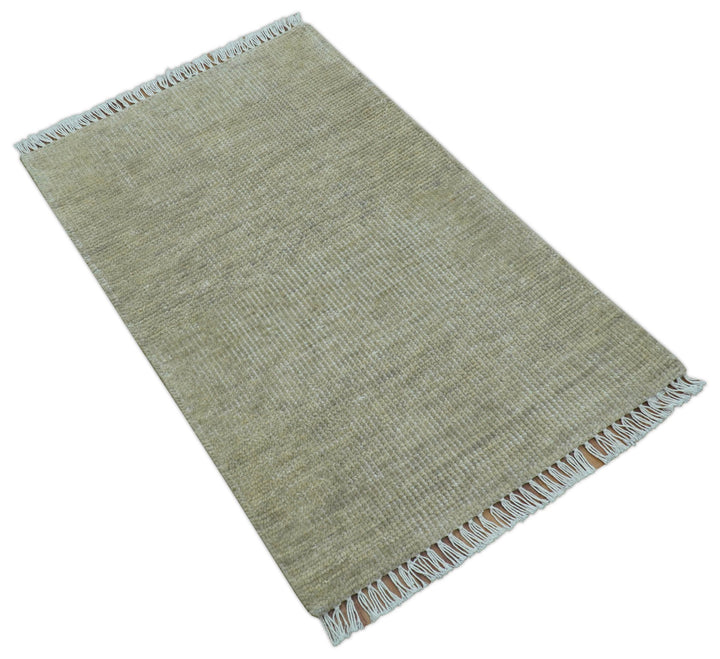 Beige Modern Solid Design Hand Knotted Wool Area Rug - The Rug Decor