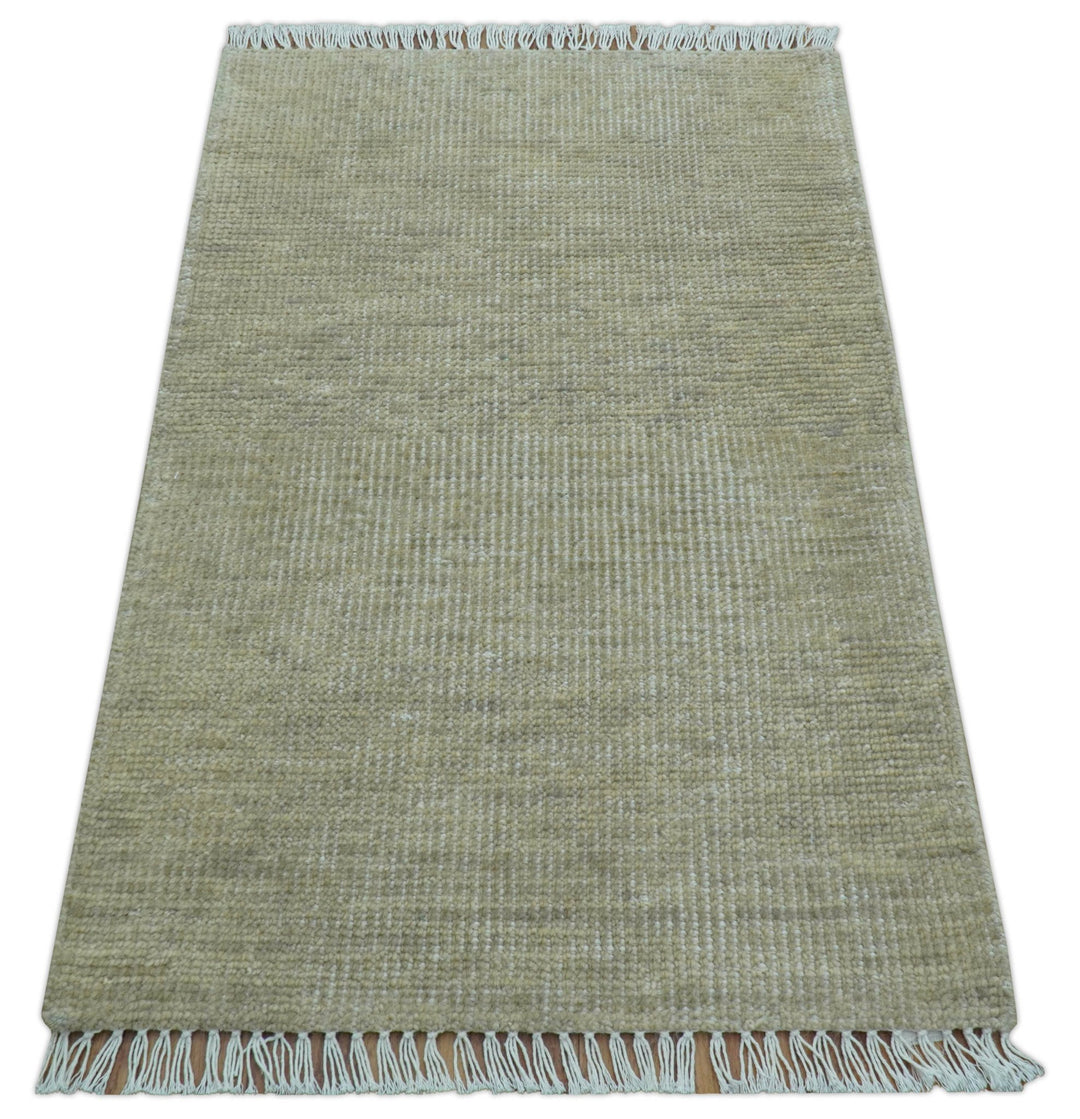 Beige Modern Solid Design Hand Knotted Wool Area Rug - The Rug Decor