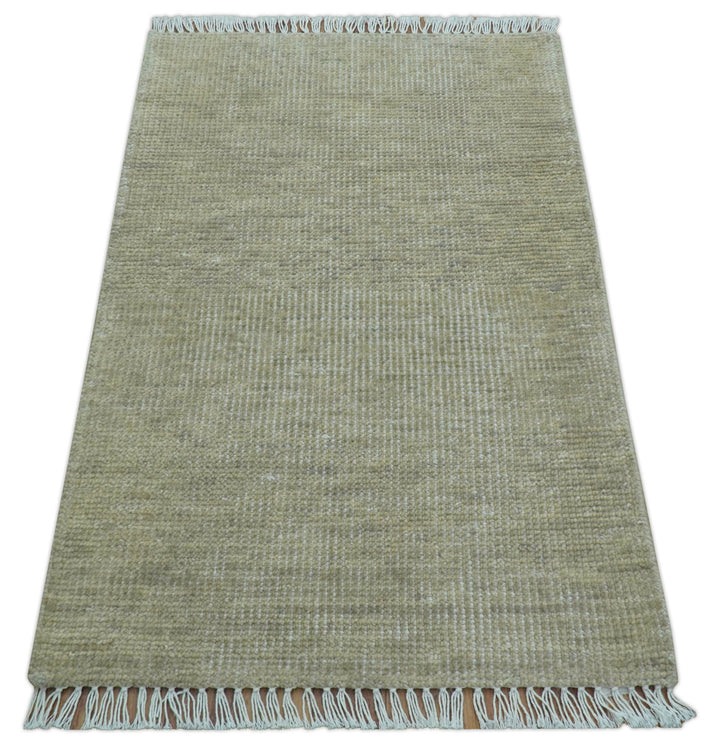Beige Modern Solid Design Hand Knotted Wool Area Rug - The Rug Decor