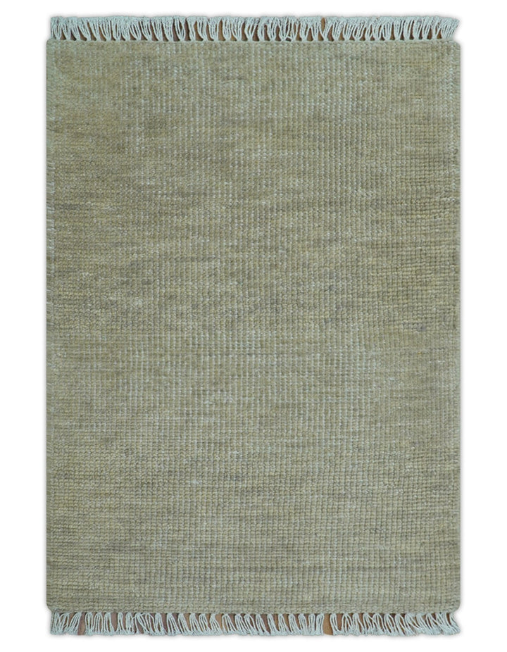 Beige Modern Solid Design Hand Knotted Wool Area Rug - The Rug Decor