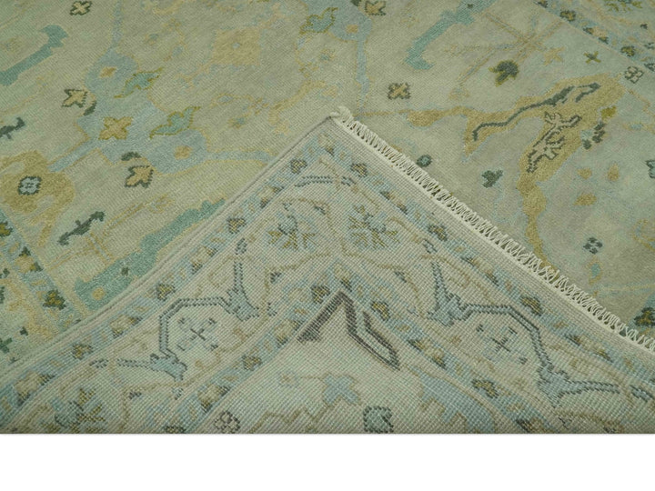 Beige, Mustard and Teal 6x9 Hand Knotted Traditional Oriental Oushak wool area rug - The Rug Decor