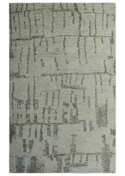 Beige, Olive and Gray 5x8 Hand Knotted Modern Abstract wool Area Rug - The Rug Decor