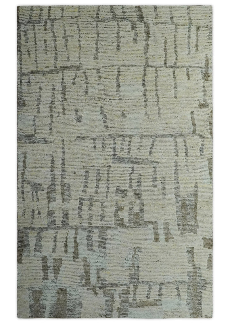 Beige, Olive and Gray 5x8 Hand Knotted Modern Abstract wool Area Rug - The Rug Decor