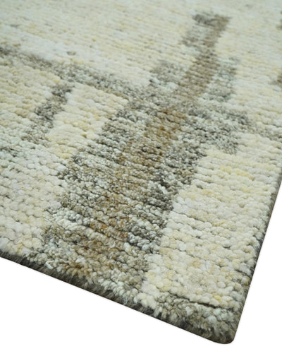 Beige, Olive and Gray 5x8 Hand Knotted Modern Abstract wool Area Rug - The Rug Decor