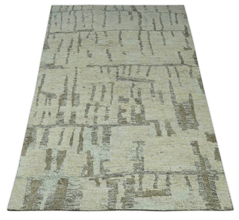 Beige, Olive and Gray 5x8 Hand Knotted Modern Abstract wool Area Rug - The Rug Decor