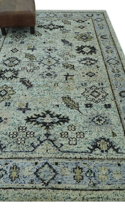 Beige, Teal and Black 5x8 Hand Knotted Traditional Art Silk area Rug - The Rug Decor