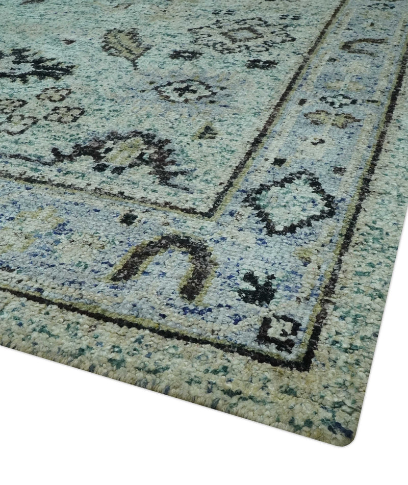 Beige, Teal and Black 5x8 Hand Knotted Traditional Art Silk area Rug - The Rug Decor