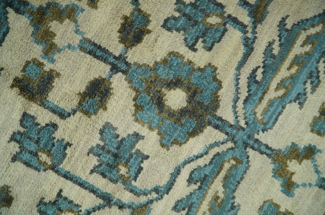 Beige, Teal and Charcoal Traditional Large Design Hand Knotted 5x8 wool Rug - The Rug Decor
