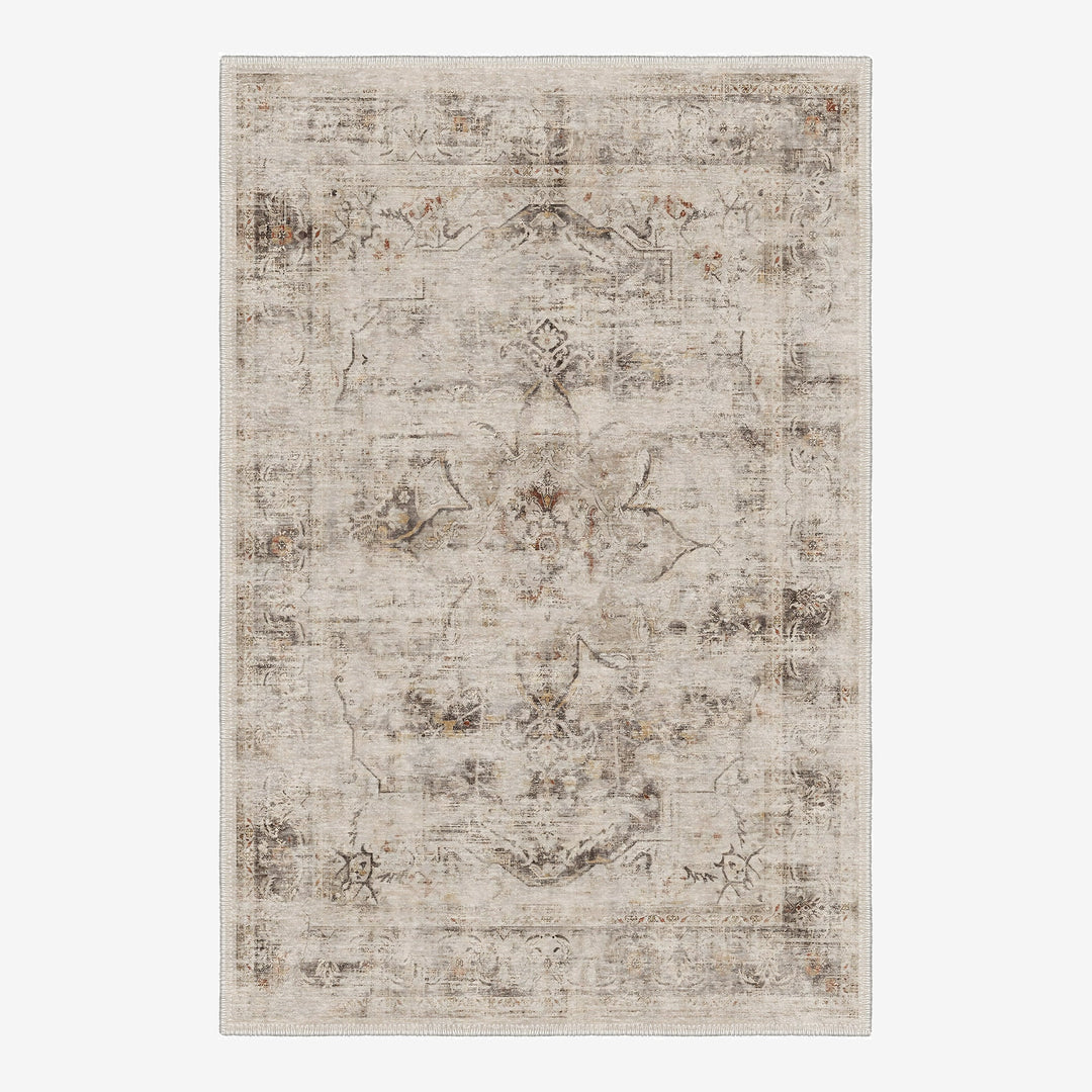 Beige Traditional Floral Machine Washable Cotton Rug - The Rug Decor