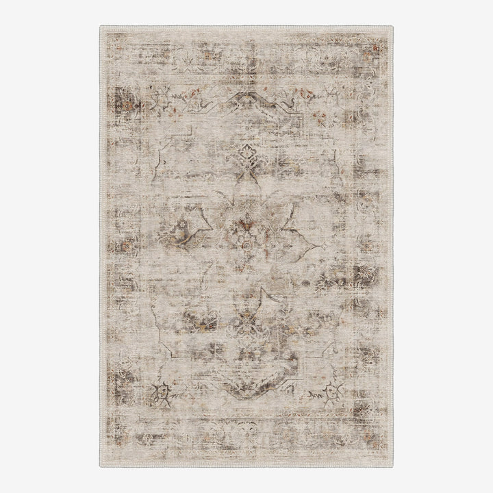 Beige Traditional Floral Machine Washable Cotton Rug - The Rug Decor