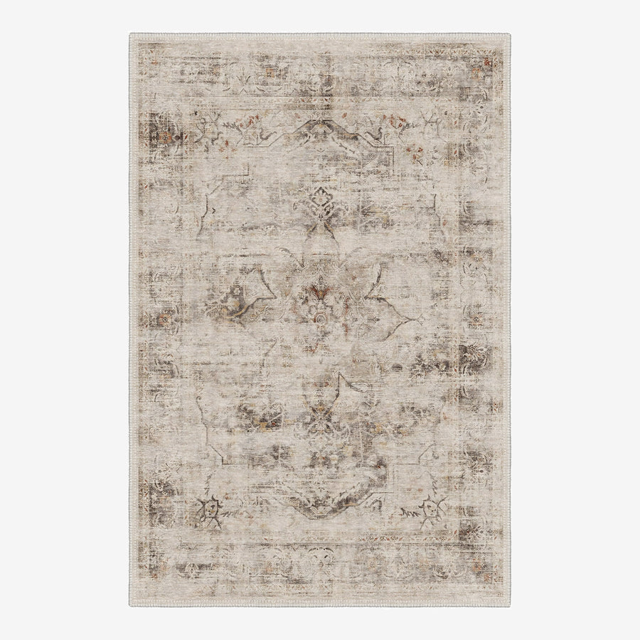 Beige Traditional Floral Machine Washable Cotton Rug - The Rug Decor