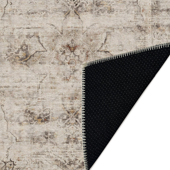 Beige Traditional Floral Machine Washable Cotton Rug - The Rug Decor