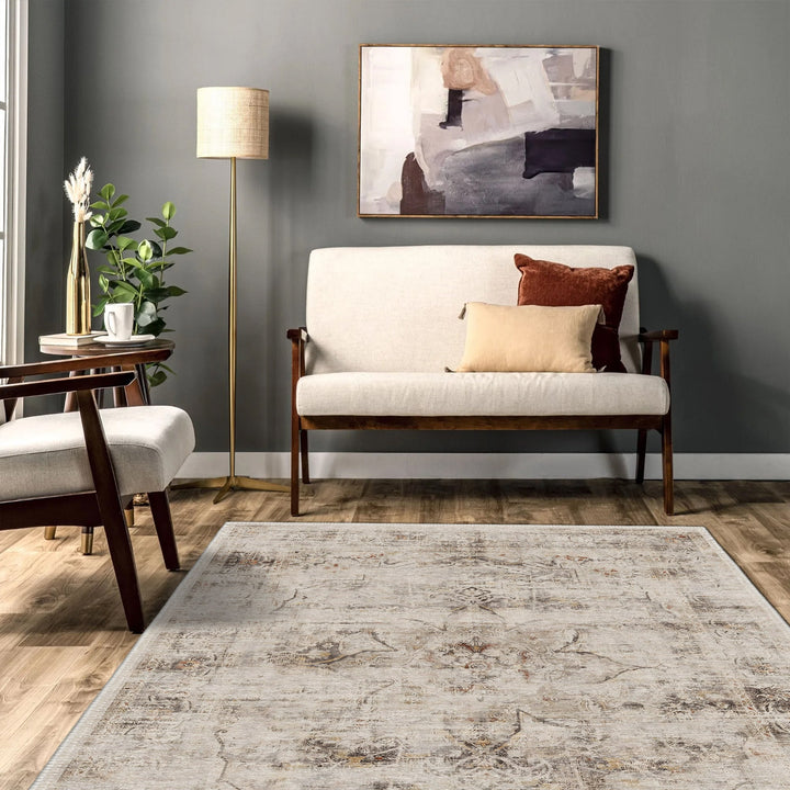 Beige Traditional Floral Machine Washable Cotton Rug - The Rug Decor