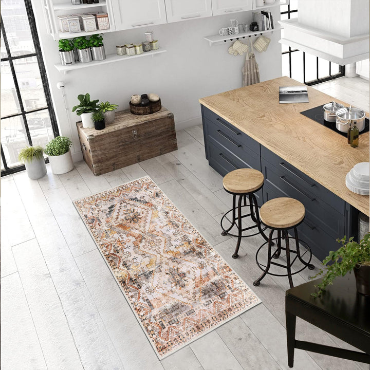 Beige Traditional Style Machine Washable Cotton Area Rug - The Rug Decor