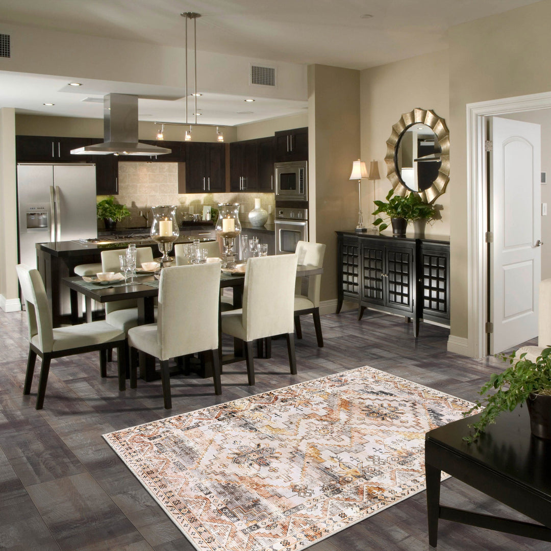 Beige Traditional Style Machine Washable Cotton Area Rug - The Rug Decor