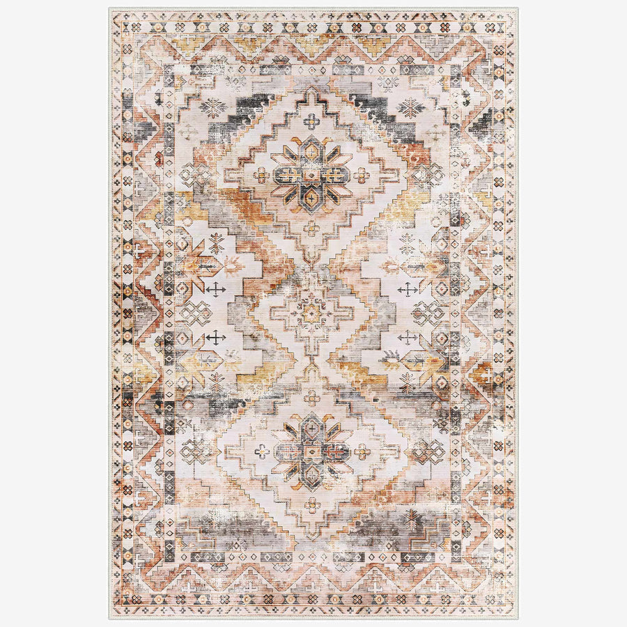 Beige Traditional Style Machine Washable Cotton Area Rug - The Rug Decor