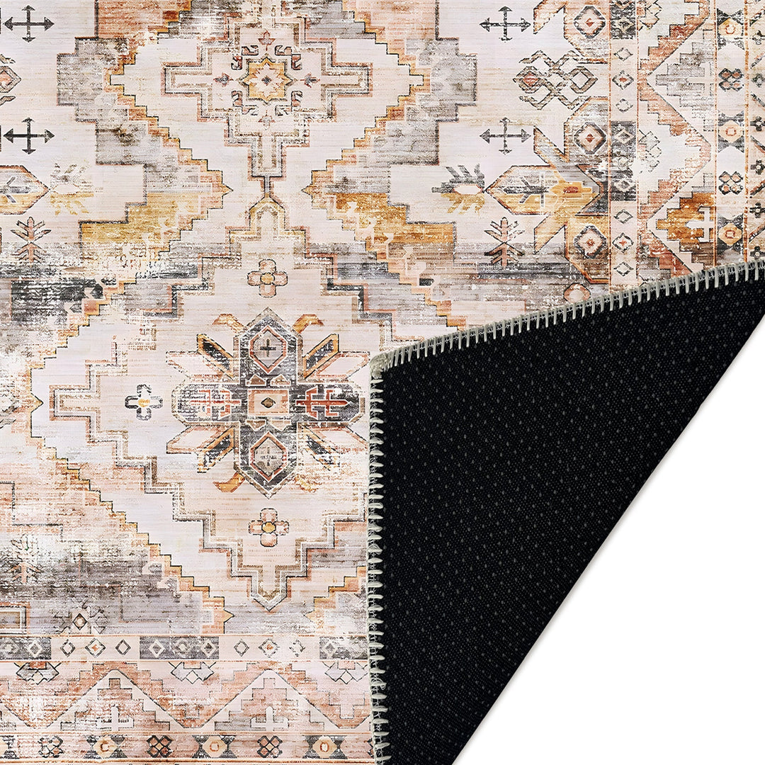 Beige Traditional Style Machine Washable Cotton Area Rug - The Rug Decor