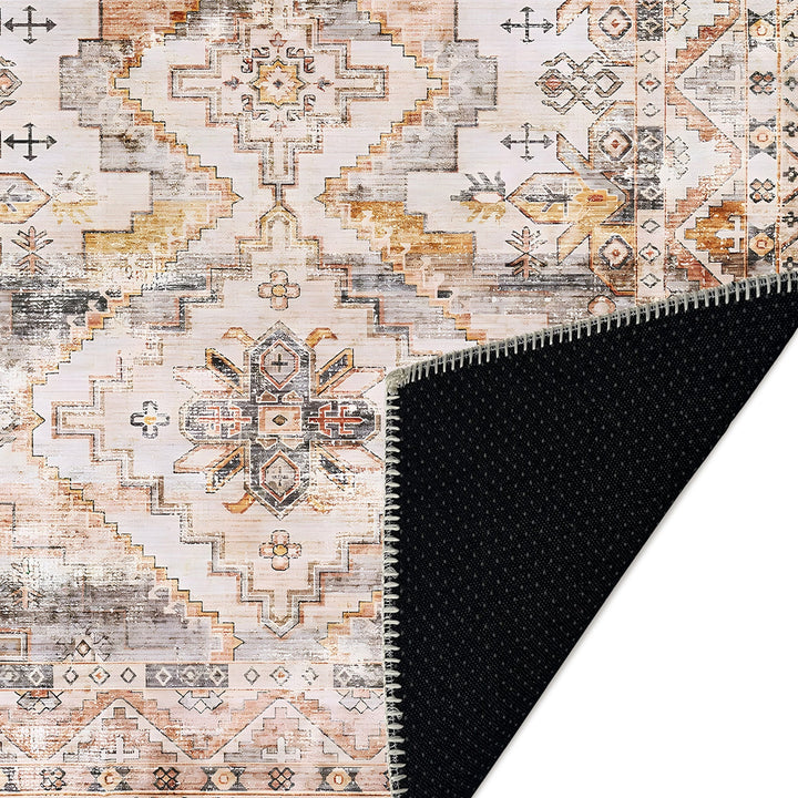 Beige Traditional Style Machine Washable Cotton Area Rug - The Rug Decor