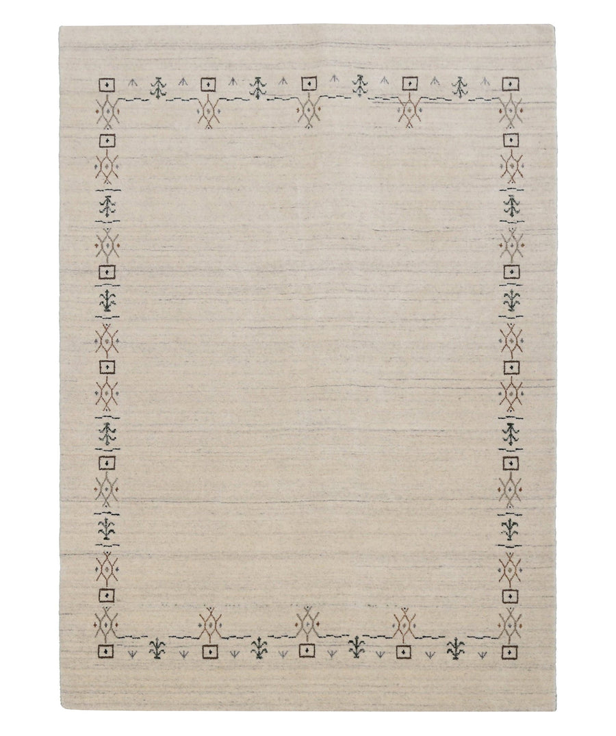 Beige Tribal Border Hand Loomed Wool Area Rug - The Rug Decor