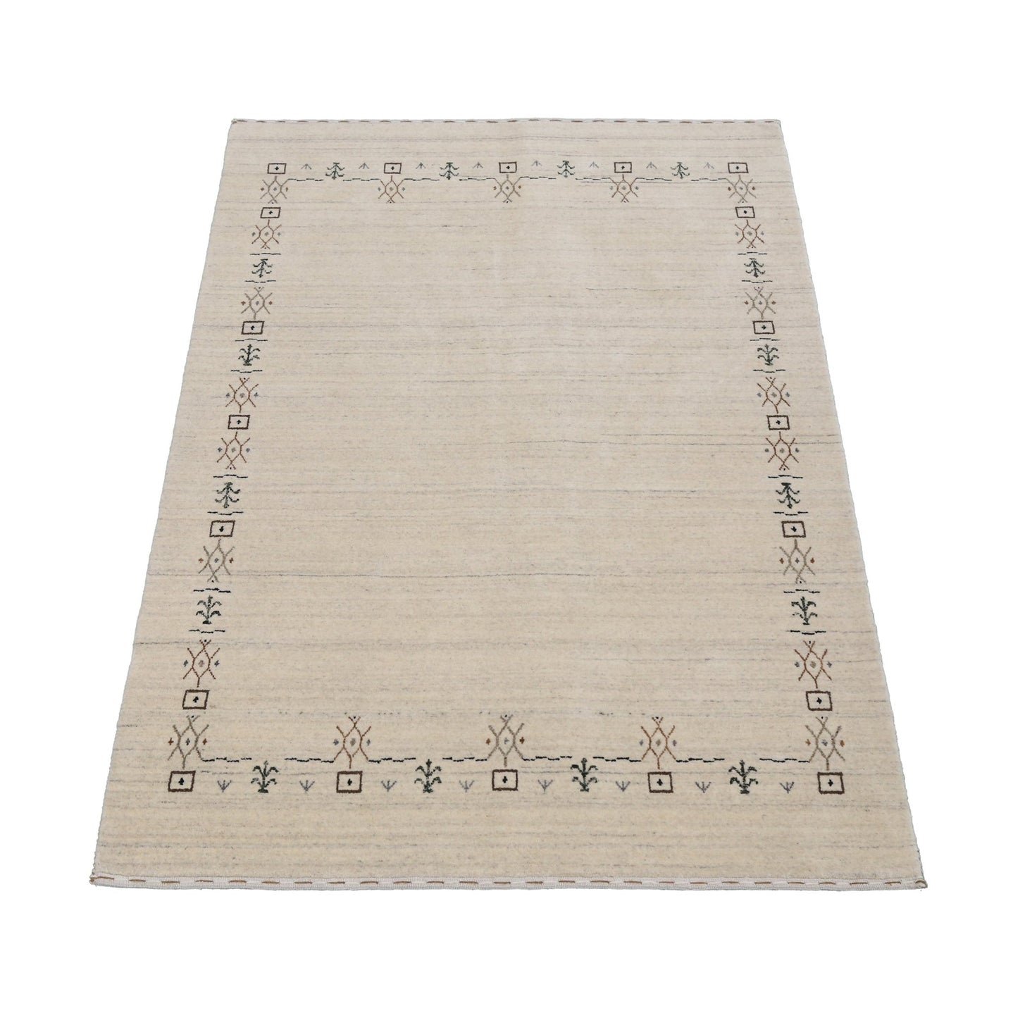 Beige Tribal Border Hand Loomed Wool Area Rug - The Rug Decor