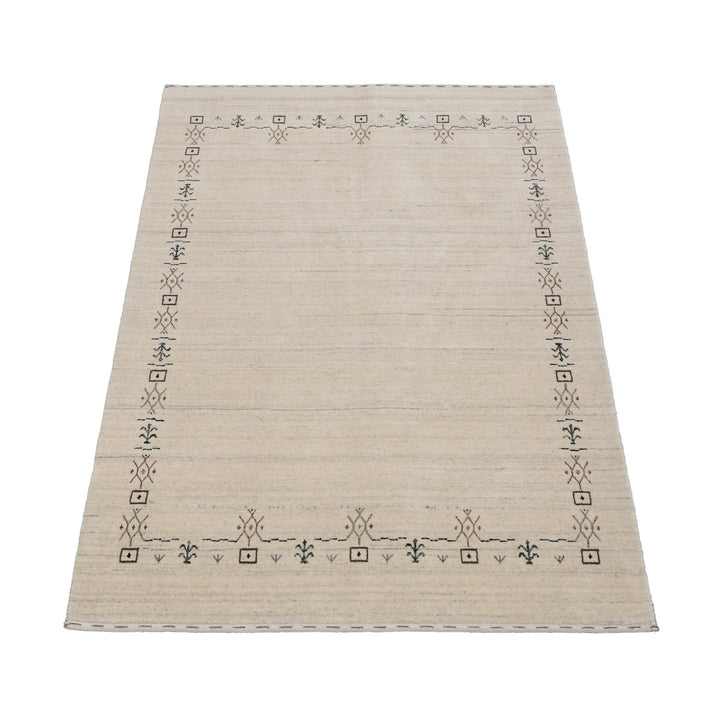 Beige Tribal Border Hand Loomed Wool Area Rug - The Rug Decor