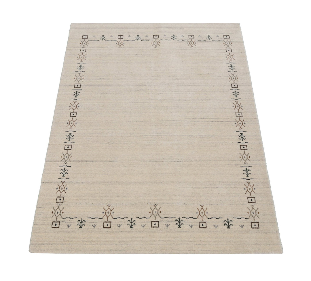 Beige Tribal Border Hand Loomed Wool Area Rug - The Rug Decor