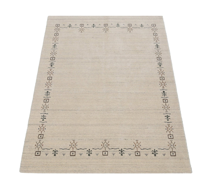 Beige Tribal Border Hand Loomed Wool Area Rug - The Rug Decor